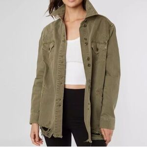 Free People Moon- Child Shirt Jacket Women XS Green Distressed Relaxed Boho